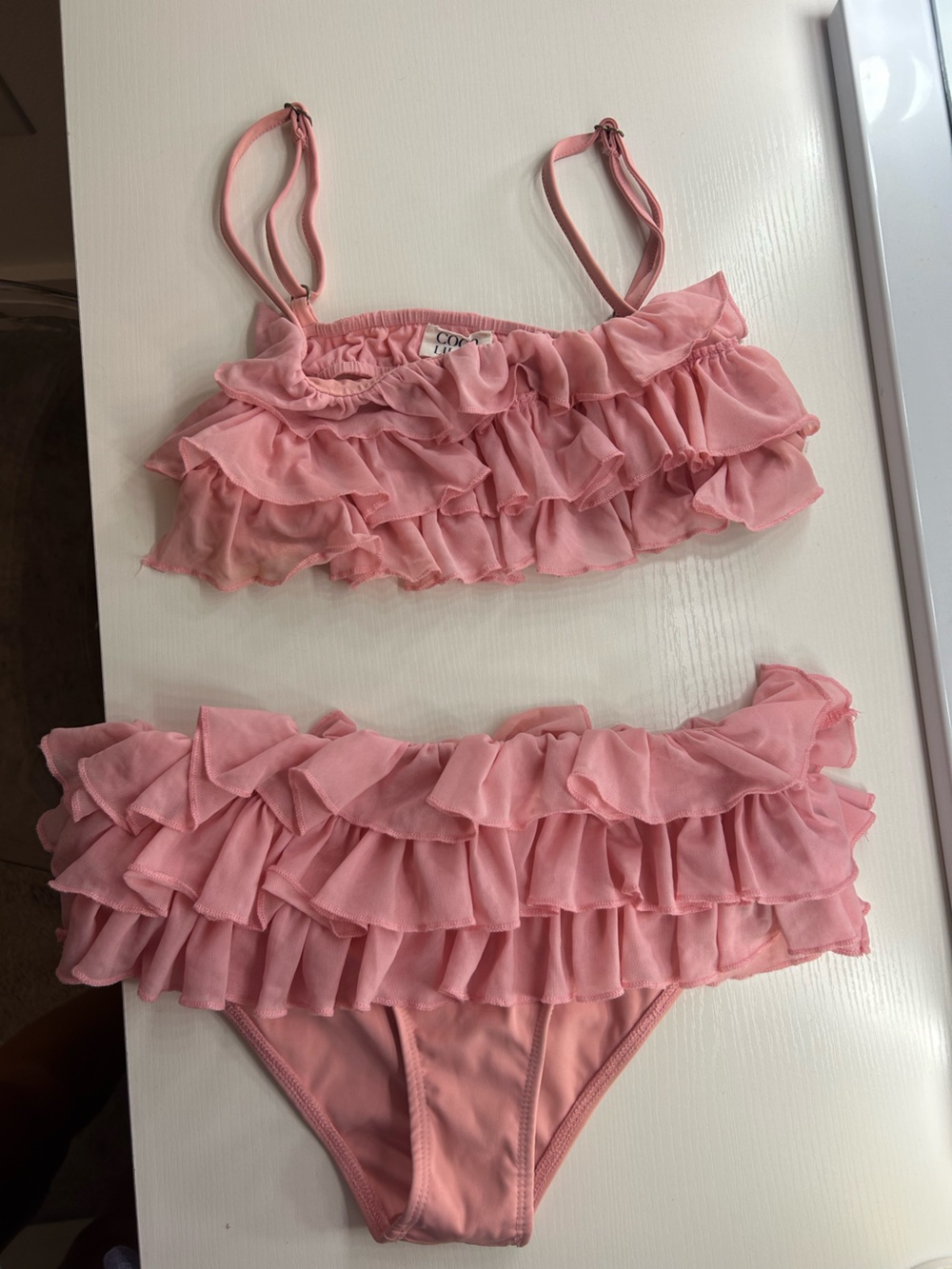 Girls Pink Ruffle Swim Set - Cute Layered Bikini
